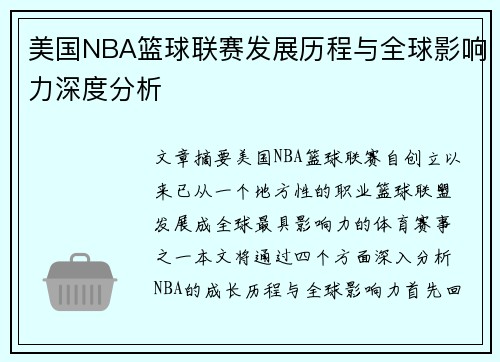 美国NBA篮球联赛发展历程与全球影响力深度分析