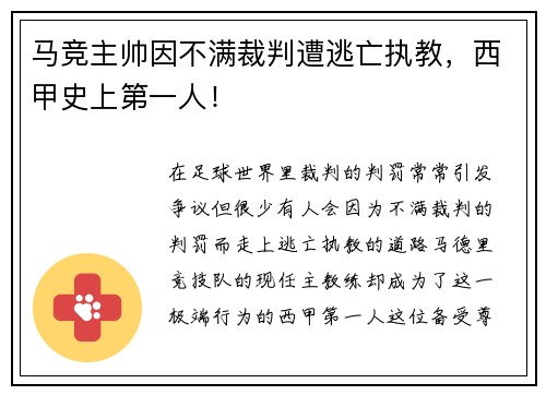马竞主帅因不满裁判遭逃亡执教，西甲史上第一人！
